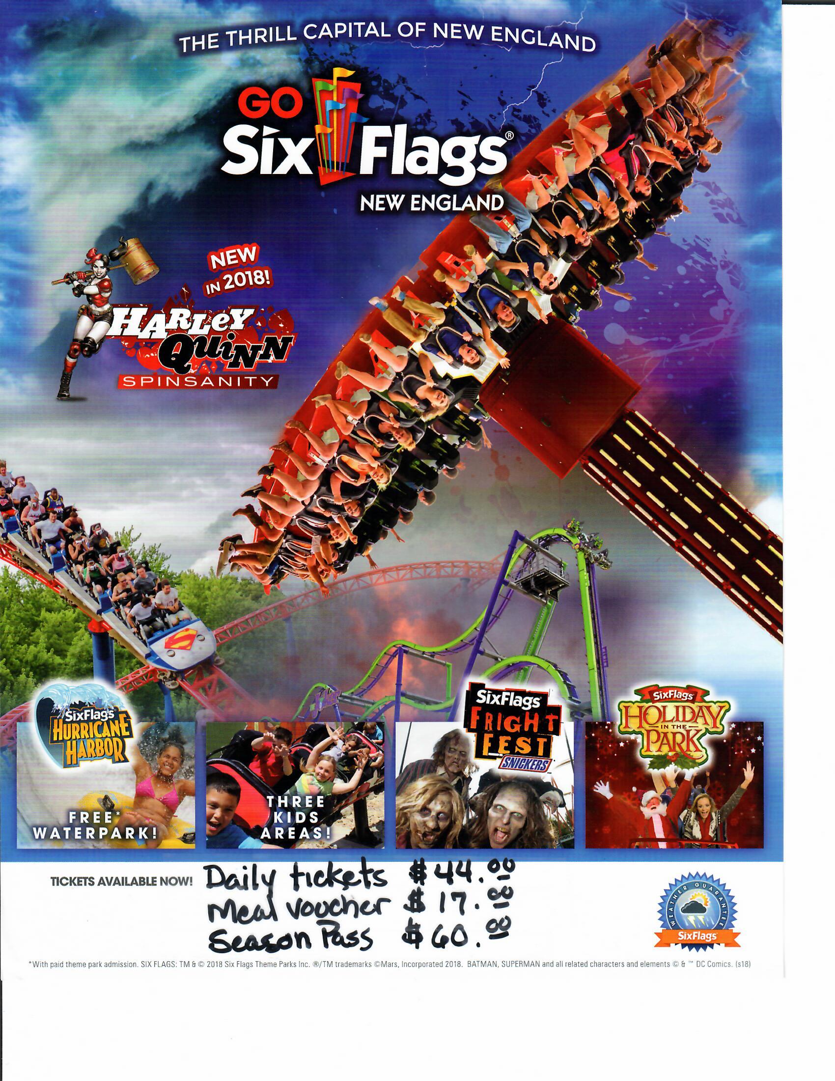 Six Flags New England Tickets Available! USCG Base Cape Cod MWR