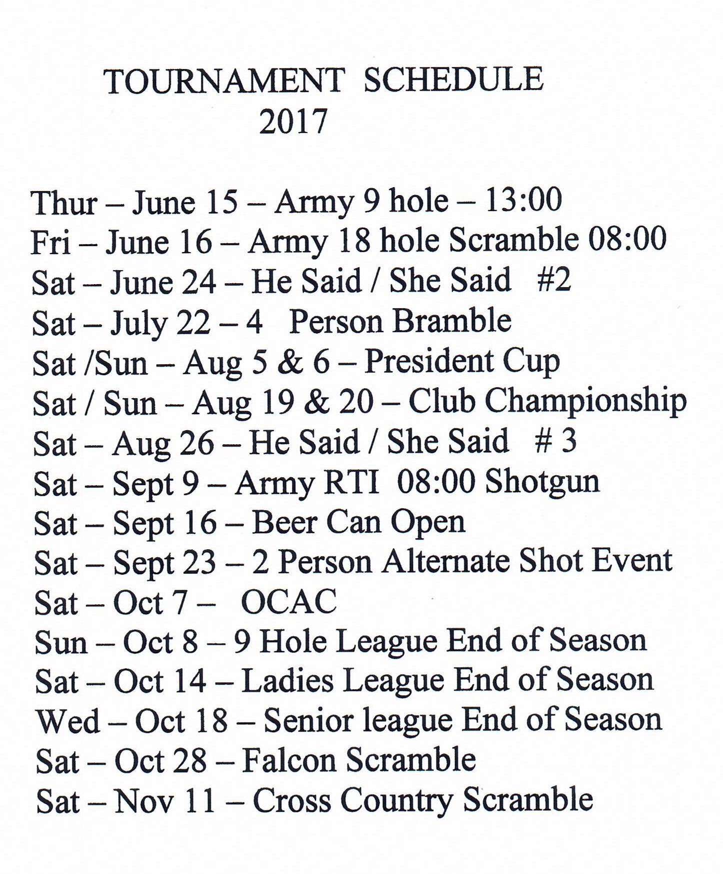 2017 golf tournament schedule USCG Base Cape Cod MWR