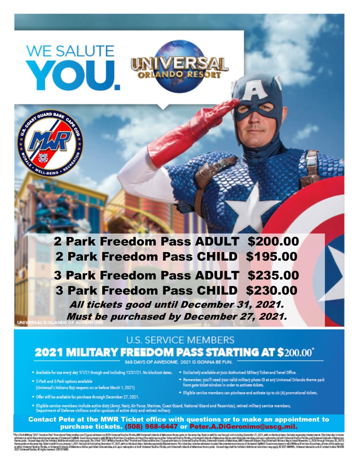 MWR Ticket Office Discounted Disney, Universal, Six Flags tickets, and